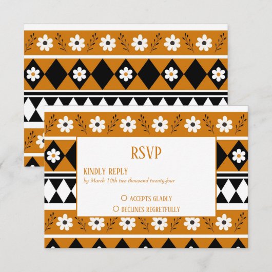 Rand Streep Bloem Diamant Boho Bloemen Patroon RSVP Kaartje (Voorkant / Achterkant)