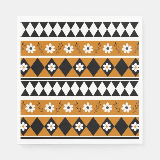 Rand Streep Bloem Diamant Boho Bloemen Patroon Servet (Voorkant)