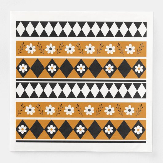 Rand Streep Bloem Diamant Boho Bloemen Patroon Servet (Voorkant)