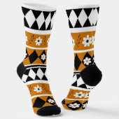 Rand Streep Bloem Diamant Boho Bloemen Patroon Sokken (Gebogen)