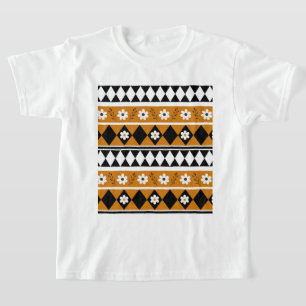 Rand Streep Bloem Diamant Boho Bloemen Patroon T-shirt