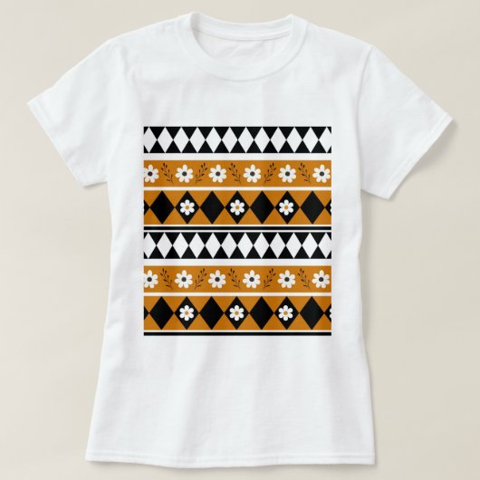 Rand Streep Bloem Diamant Boho Bloemen Patroon T-shirt (Design voorkant)