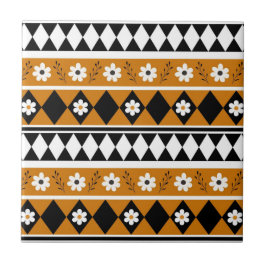 Rand Streep Bloem Diamant Boho Bloemen Patroon Tegeltje