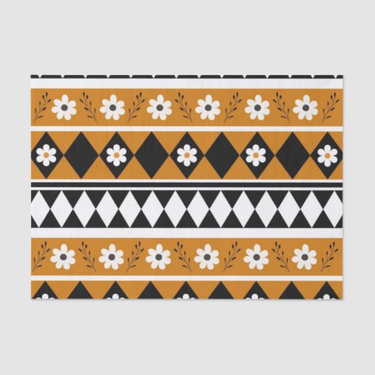 Rand Streep Bloem Diamant Boho Bloemen Patroon Tissuepapier (Voorkant)