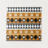 Rand Streep Bloem Diamant Boho Bloemen Patroon Wandkleed (Voorkant)