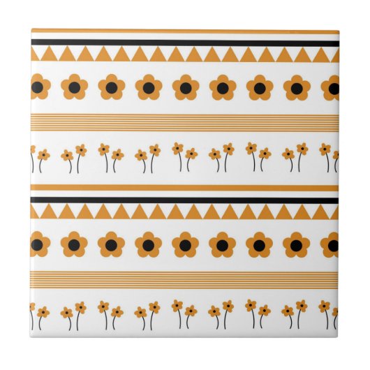 Rand Streep Bloem Driehoek Boho Patroon Tegeltje (Voorkant)