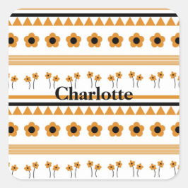 Rand Streep Bloem Driehoek Boho Patroon Vierkante Sticker