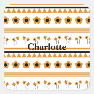 Rand Streep Bloem Driehoek Boho Patroon Vierkante Sticker