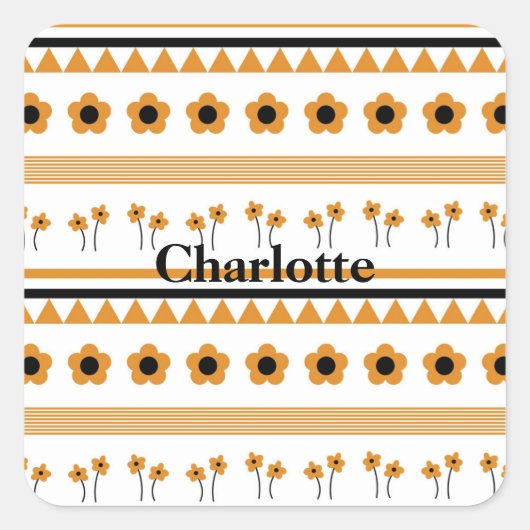 Rand Streep Bloem Driehoek Boho Patroon Vierkante Sticker (Voorkant)