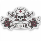 Rand Tattoo Schedel Verpleegster Scrub Leven Sticker (Voorkant)