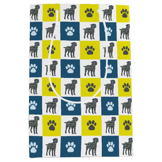Rand Terrier Dog & Paw Yellow & Black Grid Medium Cadeauzakje (Voorkant)