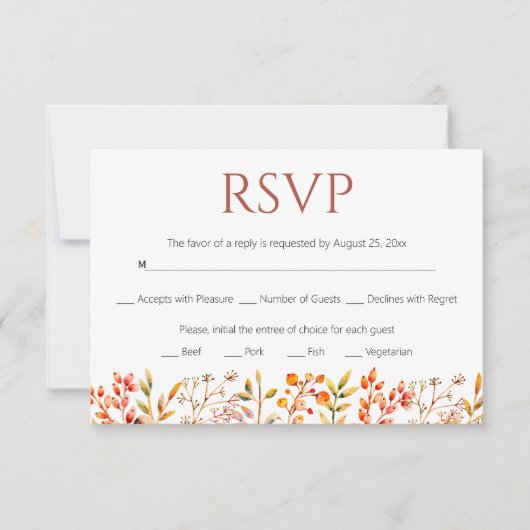 Rand van bladeren en bessen die het huwelijk met t RSVP kaartje (Voorkant)