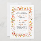 Rand van bladeren en bessen die oranje bruiloft ve kaart (Voorkant)