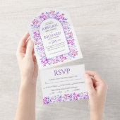 Rand van bladeren en bessen paarse bruiloft all in one uitnodiging (Afscheurbaar)
