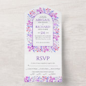 Rand van bladeren en bessen paarse bruiloft all in one uitnodiging (Binnen)