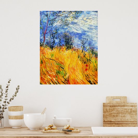 Rand van een Wheat Field met papavers Poster (Keuken)