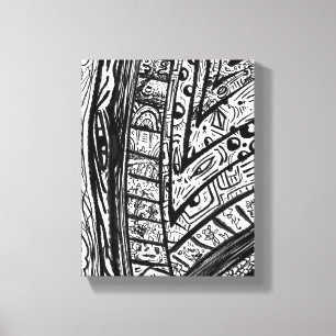 Rand van een zwart-wit lijnwerkblad canvas afdruk