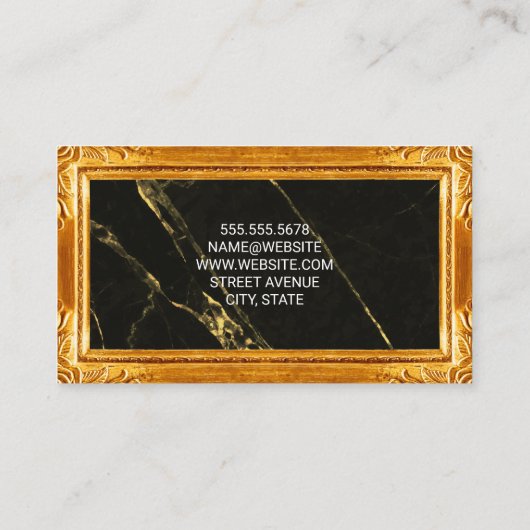 Rand van goud Lijst | Zwarte marmeren achtergrond Visitekaartje (Achterkant)