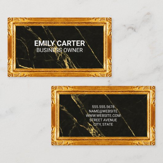 Rand van goud Lijst | Zwarte marmeren achtergrond Visitekaartje (Voorkant / Achterkant)