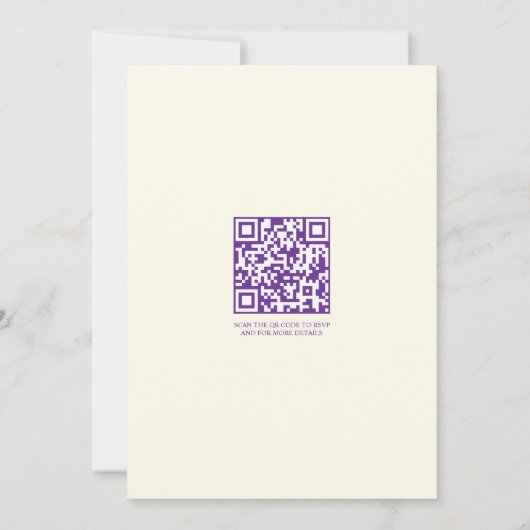 Rand van paarse bloemen en RSVP QR code bruiloft Kaart (Achterkant)