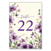 Rand van paarse bloemen en vlinders bruiloft kaart (Voorkant)