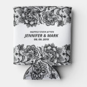 Rand van zwarte en witte  florale kant blikjeskoeler (Voorkant)