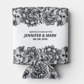 Rand van zwarte en witte  florale kant blikjeskoeler (Achterkant)