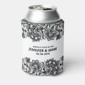 Rand van zwarte en witte  florale kant blikjeskoeler (Blikje Achterkant)