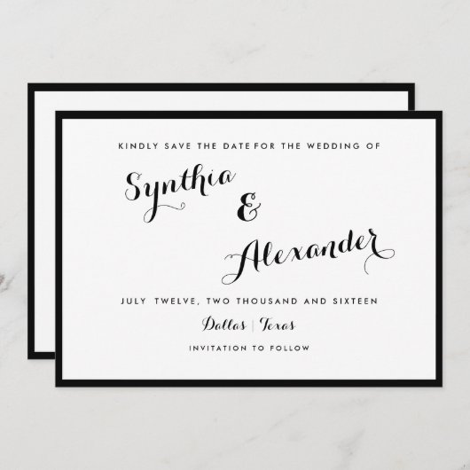 Rand zwart en wit Modern sparen de Datum Kaart (Voorkant / Achterkant)