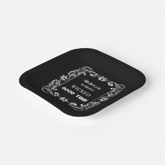  rand zwarte halloween papieren bordje (Gebogen)