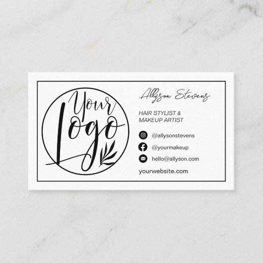 Rand zwarte witte haarmake-up foto logo qcode visitekaartje (Voorkant)