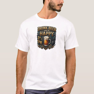 Randappelig Oranje DRINK BIER EN WEES GELUKKIG Dra T-shirt