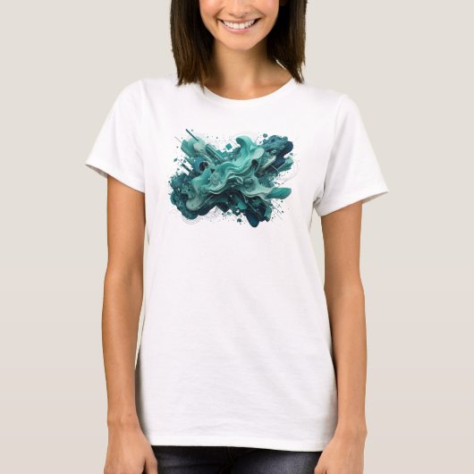 Randefiguur Teal ABSTRACTE KUNST Kunstprint T-shirt (Voorkant)