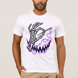 Randje Skeleton Hand Naald en Draad Grafische T-sh T-shirt
