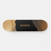 Randmodern zwart goud kosmisch persoonlijk skateboard (Horizontaal)
