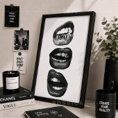 Randmodie Poster Zwart & Witte Lippen Muurkunst