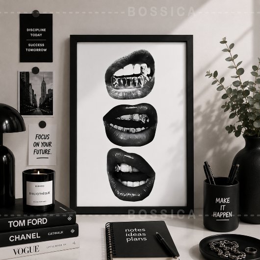 Randmodie Poster Zwart & Witte Lippen Muurkunst
