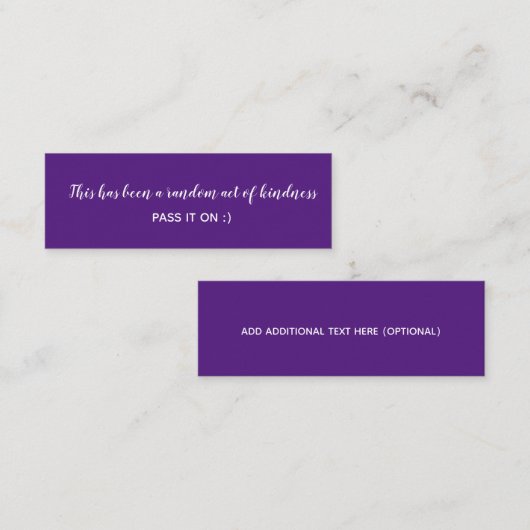 Random Act of Kindness Paars White Minimal Mini Visitekaartje (Voorkant / Achterkant)