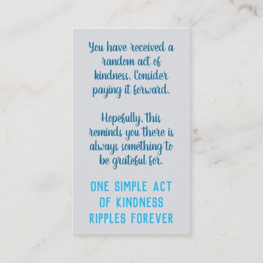 Random Act of Kindness Pay it Forward Winter Snow Visitekaartje (Achterkant)