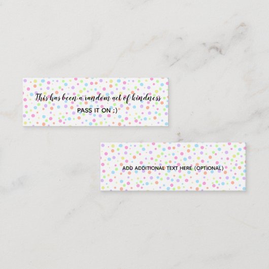 Random Act of Kindness Rainbow Polka Dots Mini Visitekaartje (Voorkant / Achterkant)