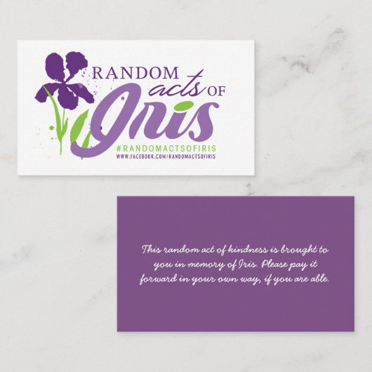 Random Acts of Iris Visitekaartje (Voorkant / Achterkant)