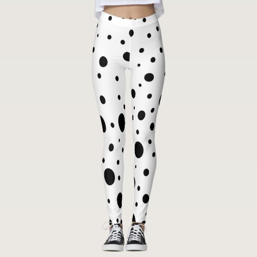 Random Black Stippen op White Fun Leggings (Voorkant)