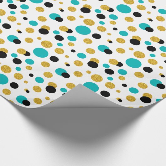 Random Circles Pattern Black Blue & Gold Glitter Cadeaupapier (Hoek)