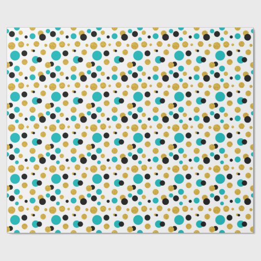Random Circles Pattern Black Blue & Gold Glitter Cadeaupapier (Vlak)