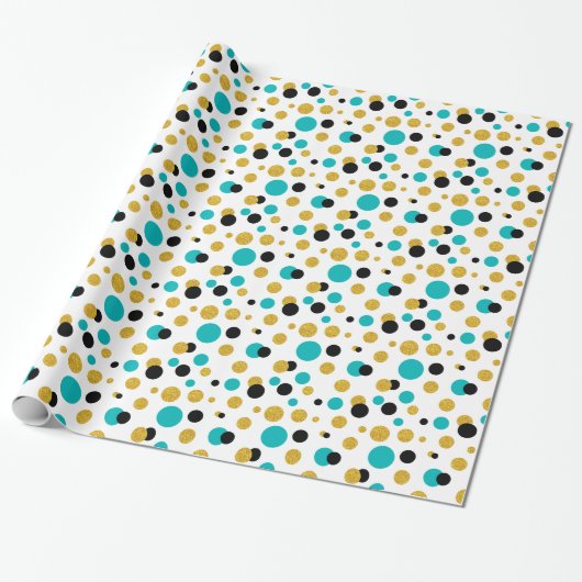 Random Circles Pattern Black Blue & Gold Glitter Cadeaupapier (Uitgerold)