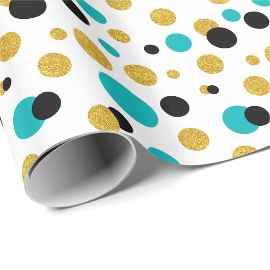 Random Circles Pattern Black Blue & Gold Glitter Cadeaupapier (Rol Hoek)