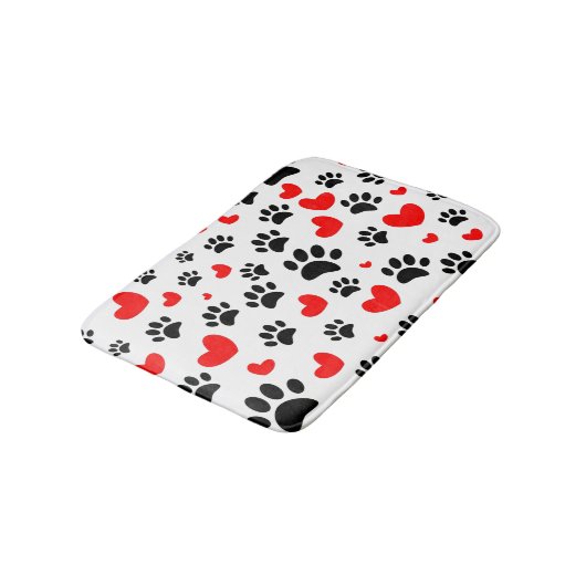 Random Dog Paw Prints And Red Hearts Canine Art Badmat (Gekanteld)
