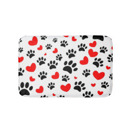 Random Dog Paw Prints And Red Hearts Canine Art Badmat