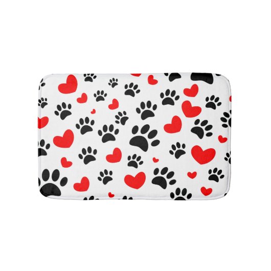 Random Dog Paw Prints And Red Hearts Canine Art Badmat (Voorkant)