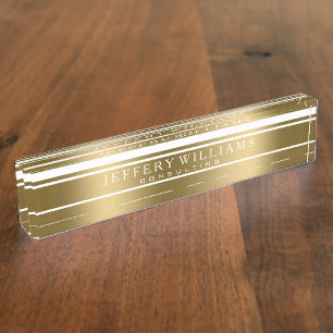 Random Gold en White Modern Stripes Naambordje